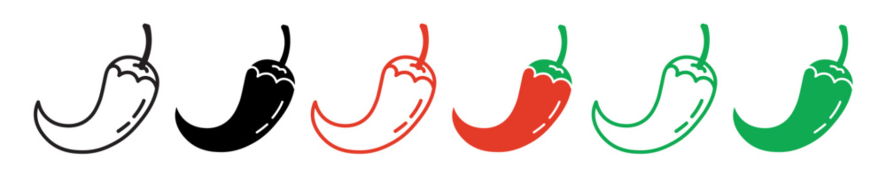 Green and red spicy chili pepper vector icon set. Cayenne peppers symbol