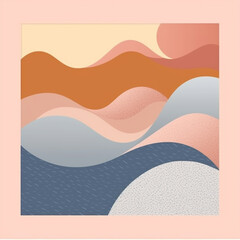 Modern Abstract Boho Line Waves Art Print Poster or Template Wallpaper - Pastel Aesthetic with Beige/Cream Background with Geometric Shapes - Layers with Depth - Generative AI