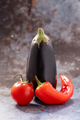 Eggplant, tomatoes and sweet pepper