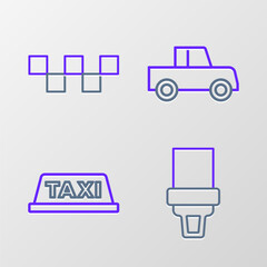 Set line Safety belt, Taxi car roof, Car and icon. Vector