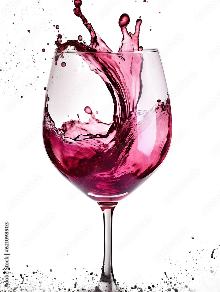 Wall mural red wine poured to a glass, splashes of whine, transparent background, ai generated