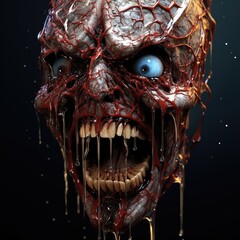 Naklejka premium Beastly Nightmare An Unsettling 3D Face That Haunts the Darkest Corners of the Mind