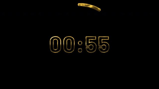 Golden countdown clock timer in one minute or 60 seconds to zero second. Luxury countdown background. 4K footage motion video