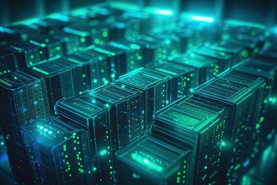 server racks for data centers (shallow DOF color toned image). made using generative AI tools