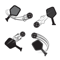 Pickleball black racket and ball movement silhouettes