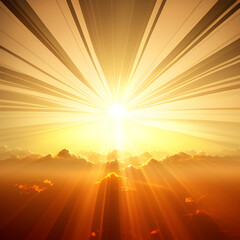 wallpaper of a rising sun, Lot of rays. generative ai