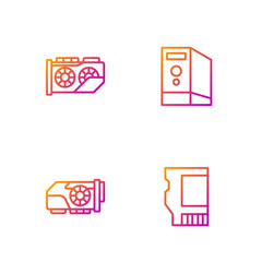 Set line SD card, Video graphic, and Case of computer. Gradient color icons. Vector
