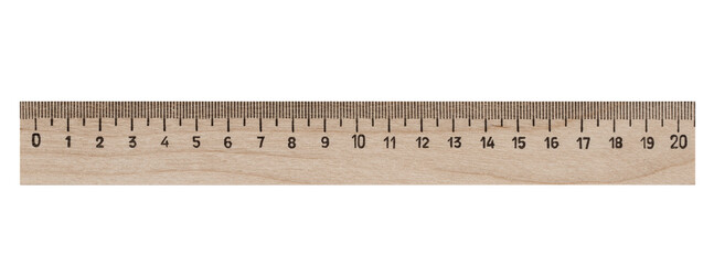 wooden school ruler beige, isolated on a white background