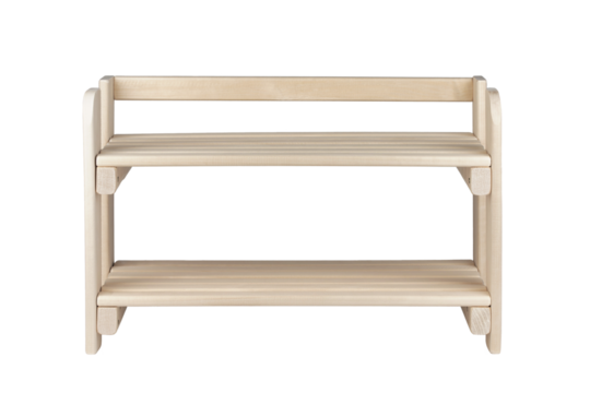 wooden shoe stand, shelf, isolated on white background