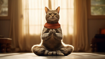 Gato meditando. ia generado - obrazy, fototapety, plakaty