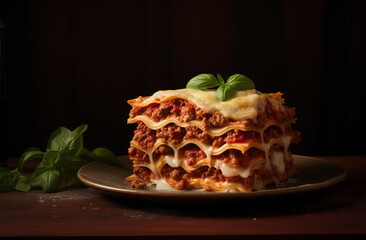 italian lasagna on a black background 