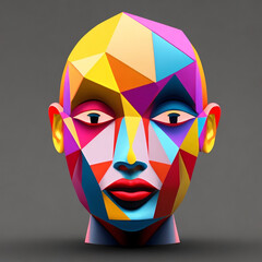 "Experience a mesmerizing abstract 3D render with a colorful face formed by geometric shapes