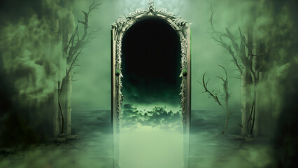 Scary mirror!
Fantasy background with green color theme