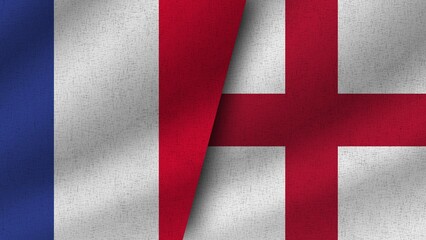 England and France Realistic Two Flags Together, 3D Illustration