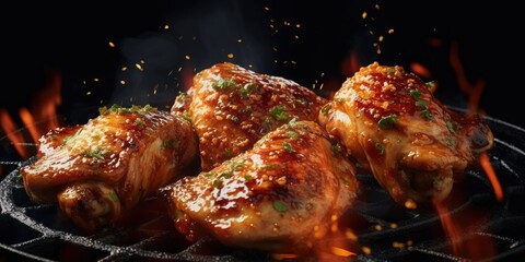 Obraz na płótnie Canvas sticky chicken thighs off the grill. made using generative AI tools