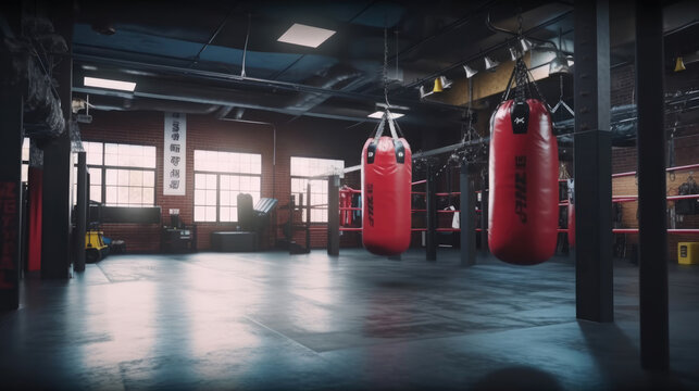 A boxing Gym with Punching Bag for training