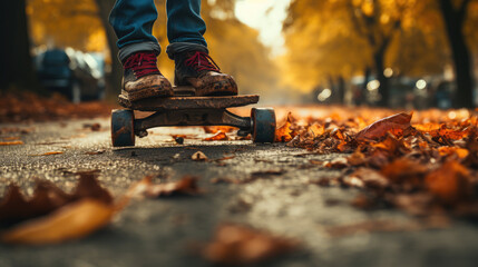 close-up of flying skateboard with kickflip trick