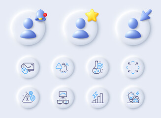 Consumption growth, Computer mouse and Attention bell line icons. Placeholder with 3d cursor, bell, star. Pack of Warning, Maximize, Chemistry lab icon. Work home, Building energy pictogram. Vector