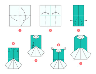 Origami tutorial for kids. Origami blouse and skirt.