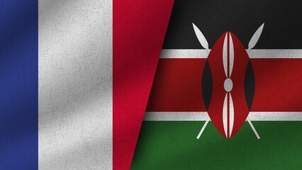 Kenya and France Realistic Two Flags Together, 3D Illustration
