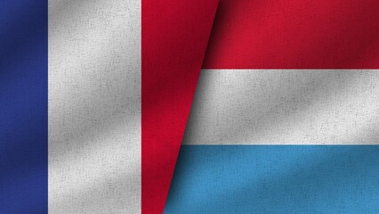 Luxembourg and France Realistic Two Flags Together, 3D Illustration
