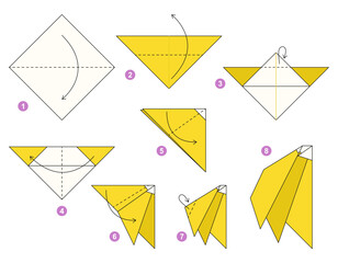Origami tutorial for kids. Origami cute bananas.