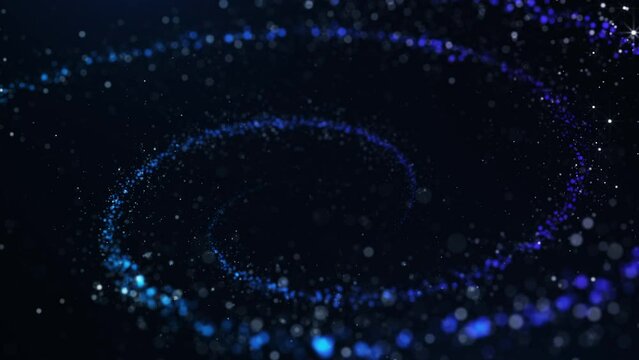 Abstract magic spiral particles background. Colorful magical particles and dark background.