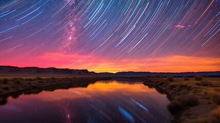 A captivating image capturing a flurry of photons and micro-particles darting through space against the backdrop of a starry night sky. Generative AI
