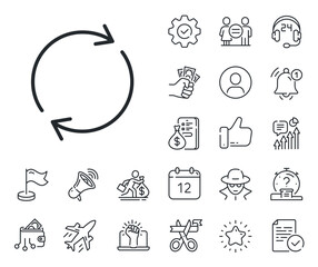 Rotation arrow sign. Salaryman, gender equality and alert bell outline icons. Refresh line icon. Reset or Reload symbol. Full rotation line sign. Spy or profile placeholder icon. Vector