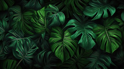 Naklejka na ściany i meble Luminous Foliage Shimmering Leaves of Tropical Plants Illuminating the Landscape