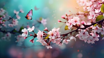 Spring backgrounds with blooming flowers Generative AI