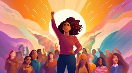 Obraz na płótnie Canvas Illustration of female empowerment. Female power, diversity, strong girl concept, international woman day. Anti racism, stop discrimination. Generative AI