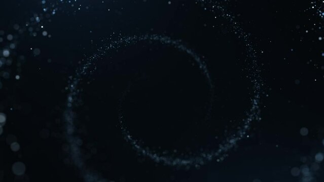 Abstract magic spiral particles background. Colorful magical particles and dark background.