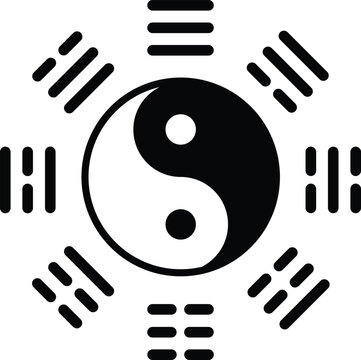Tai Chi Bagua or Pakua black and white symbols icon.