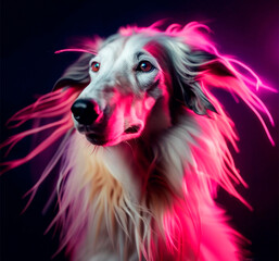 Obraz na płótnie Canvas Generative IA, borzoi dog with his hair in the wind.
