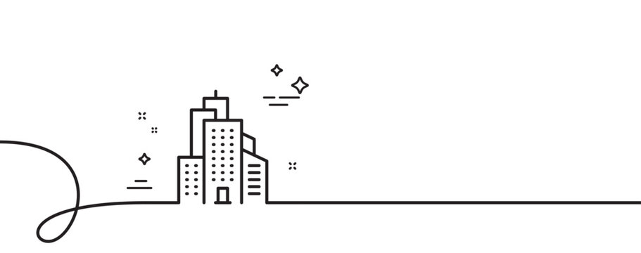 recommend clip art: Skyscraper buildings line icon. Continuous one line with curl. City architecture sign. Town symbol. Skyscraper buildings single outline ribbon. Loop curve pattern. Vector