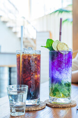 Blue Hawaii fruit juice, healthy fruit in a cafe next to the sea, Sue Flamingo, Ao Yon Beach, Phuket, Thailand