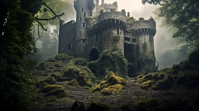 Dark A Small Palace Or Castle On The Edge Of The Forest Or A Clearing In Nature, Fairy Tales And Fairy Tale Castles, Fictitious