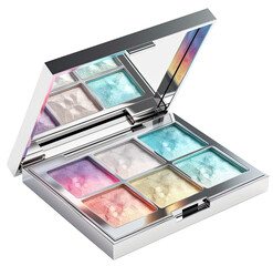iridescent eyeshadow palette in a silver case isolated on transparent background cutout, generative ai - obrazy, fototapety, plakaty