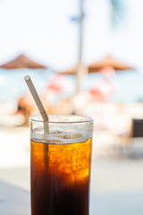 Black coffee, Americano in a cafe by the sea, Sue Flamingo, Ao Yon Beach, Phuket Thailand