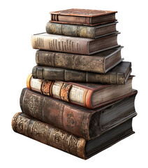 stack of old fantasy dark academia magic books isolated on transparent background cutout, generative ai