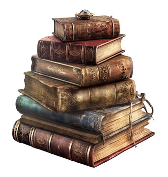 Stack Of Old Dark Academia Magic Books Isolated On Transparent Background Cutout, Generative Ai