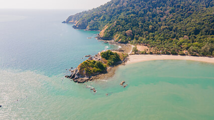 High angle drone shot of Kao Lanta, Krabi, Thailand on a clear day in the summer, suitable for...