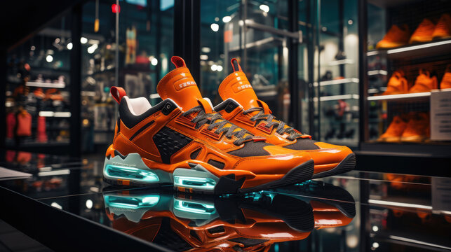 Interior of modern sneaker shop, design and architecture inspiration