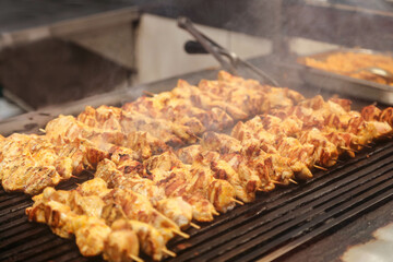 
meat and chicken dishes on the grill