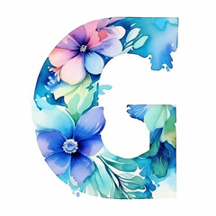 Capital letter G of 3d render generic logo watercolor floral alcohol ink. Watercolor floral alphabet