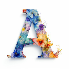 Capital letter A of 3d render generic logo watercolor floral alcohol ink. Watercolor floral alphabet
