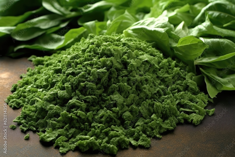 Poster minced meat is produced by chewing a bunch of greens, which is a creative way to approach the idea o