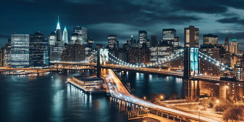 Fototapeta na wymiar New York panoramic view from hotel window at night city street ,building windows blurred light 