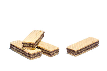 chocolate wafer on white background, selective focus on object.